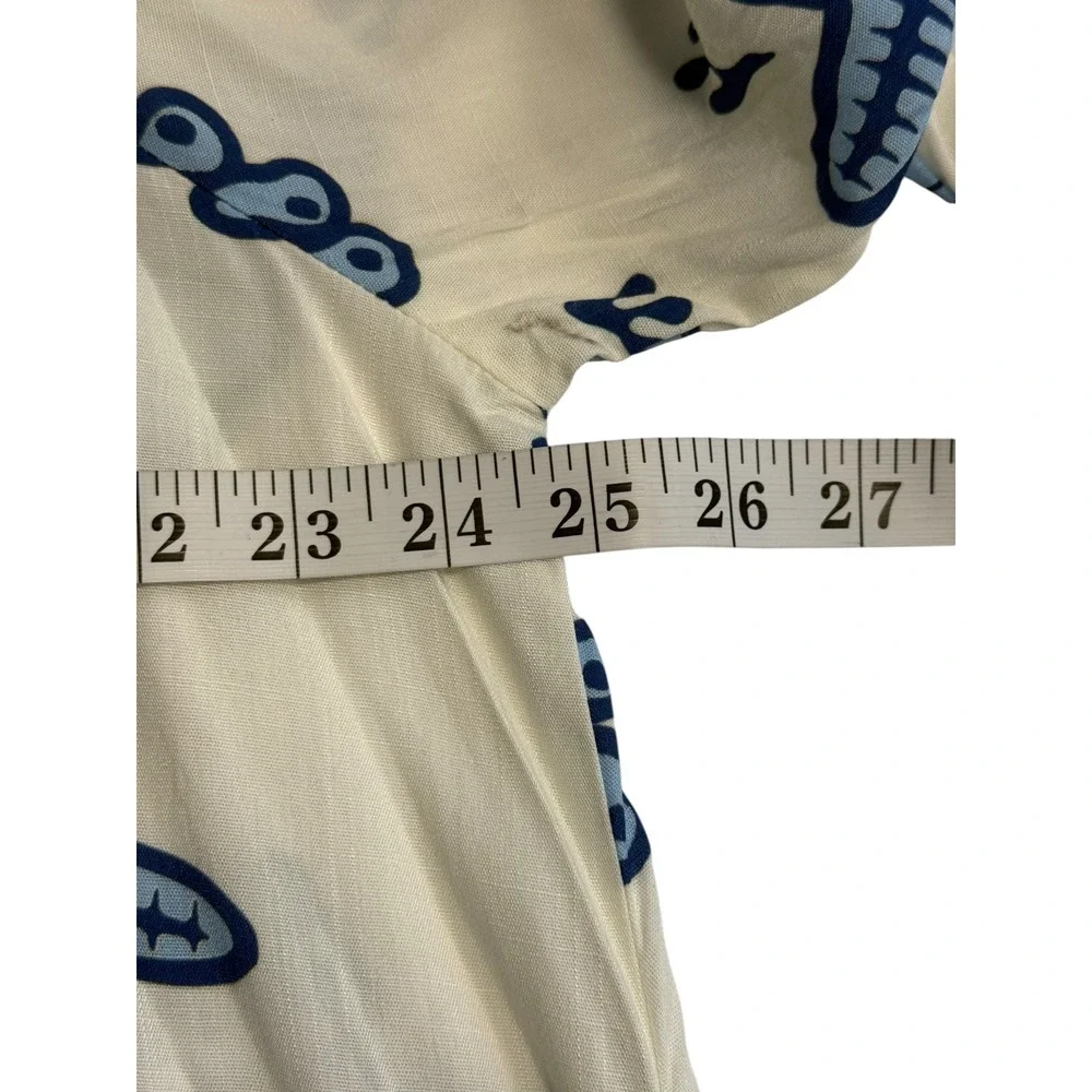 Cupshe Women Cream Blue Nautical Starfish‎ Shell Button Up Cover Up Dress Medium